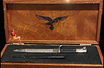 If you might have a Special Etched Dress Bayonet or two, I am now offering a beautiful Presentation Box so that you can add some visual enhancement as well as personal satisfaction in your bayonet display.

All Presentation Boxes are handmade. Tops are hard to find Birds Eye Maple. Bottoms of Rare Tiger Maple (see pictures) and have a recessed interior covered in a black satin or felt to further increase the appearance of your bayonet* collectible.