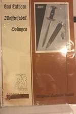 These five ORIGINAL Eickhorn Sales Brochures are complete and are perfect for display and educational purposes. All of them are quite RARE and difficult to find today. 
Featured among them is the brochure with the Famous Goring Wedding Sword proudly presented on the cover. Within this brochure are designs for Etched Dress Bayonets and Honor Bayonet features.